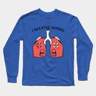 Funny Gamer Gift 'Controller Lungs' Video Gaming Merch Design Long Sleeve T-Shirt